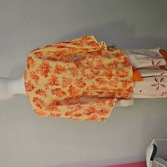 COUSIN EARL Yellow Floral Rose V-Neck Flare Sleeve Blouse - Picture 5 of 7